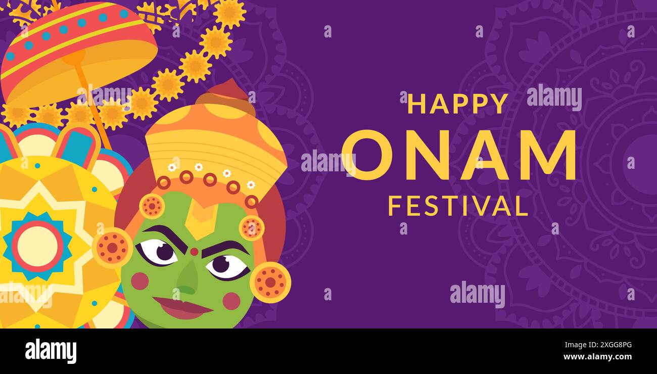 happy onam festival illustrazione di striscioni orizzontali Illustrazione Vettoriale
