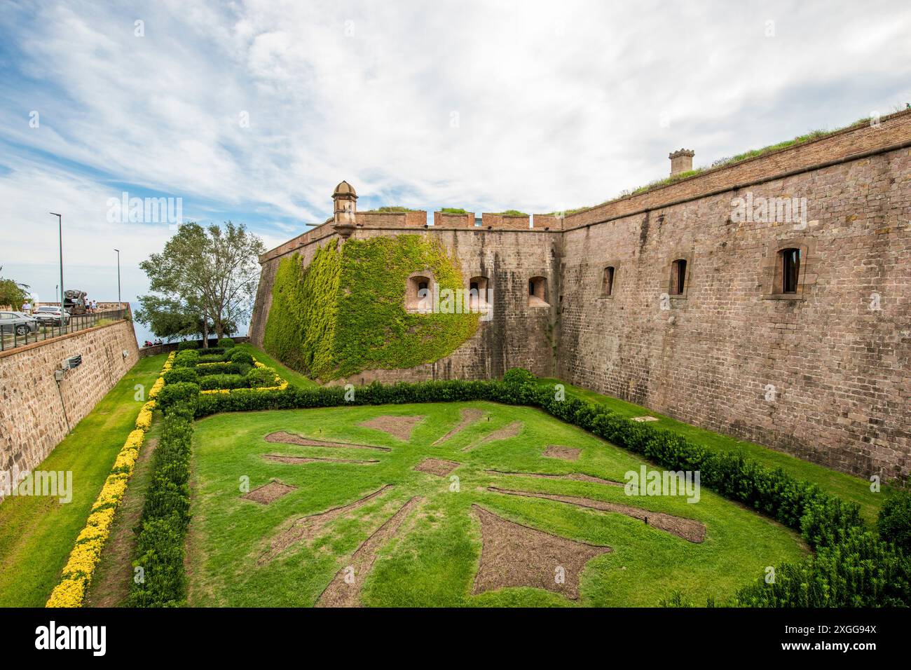 Castello di Montjuic vecchia fortezza militare sul Monte Montjuic che si affaccia sulla città, Barcellona, Catalogna, Spagna, Europa Foto Stock
