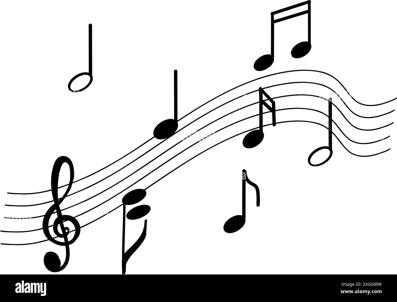 Note, acuti, melodia. Illustrazione vettoriale. Tutti gli oggetti sono disegnati in nero in forma vettoriale. Adatto per la stampa su poster, inviti, biglietti, ticke Illustrazione Vettoriale