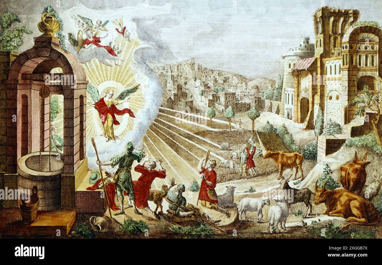 Natale, immagini religiose, annuncio ai pastori di fronte al Prospetto di Betlemme, DIRITTI AGGIUNTIVI-CLEARANCE-INFO-NON-DISPONIBILI Foto Stock