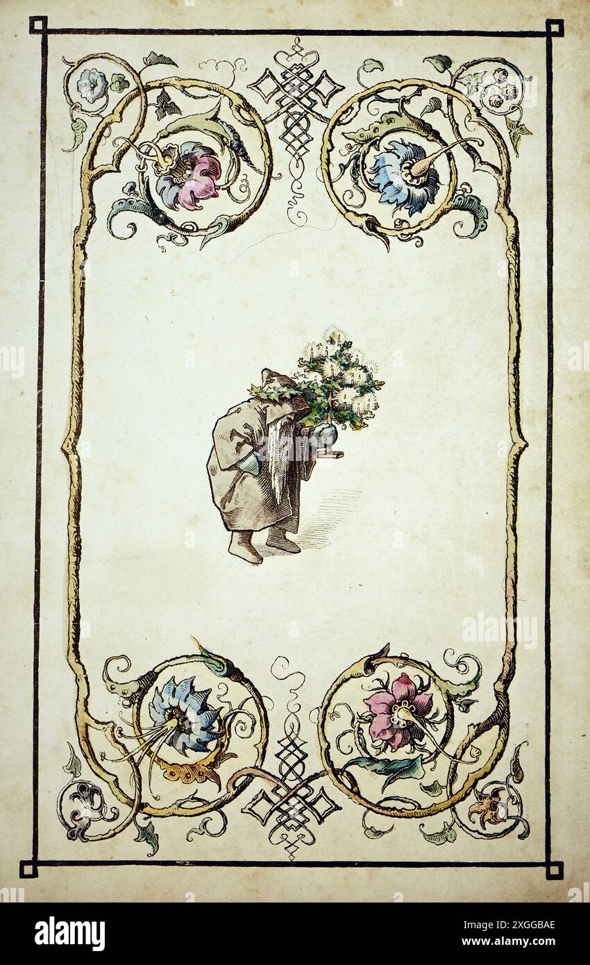 Natale, Babbo Natale / San Nicola, spaghi di fiori e Babbo Natale con albero di Natale, DIRITTI AGGIUNTIVI-CLEARANCE-INFO-NON-DISPONIBILE Foto Stock