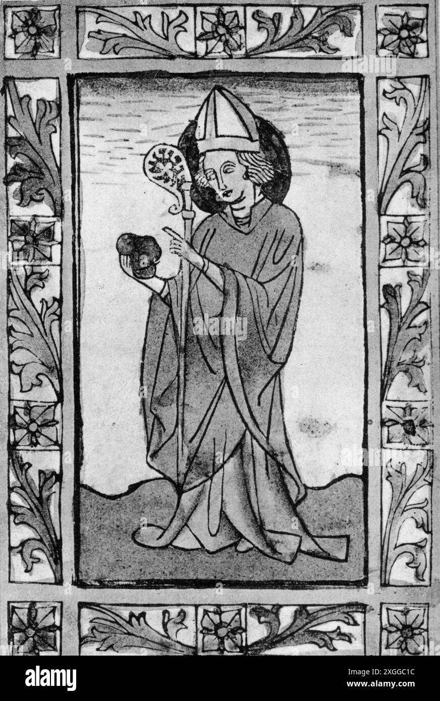 Nicola di Bari, circa 285 - circa 350, sacerdote e santo greco, a figura intera, come vescovo di Myra, XILOGRAFICA, il COPYRIGHT DELL'ARTISTA NON DEVE ESSERE AUTORIZZATO Foto Stock