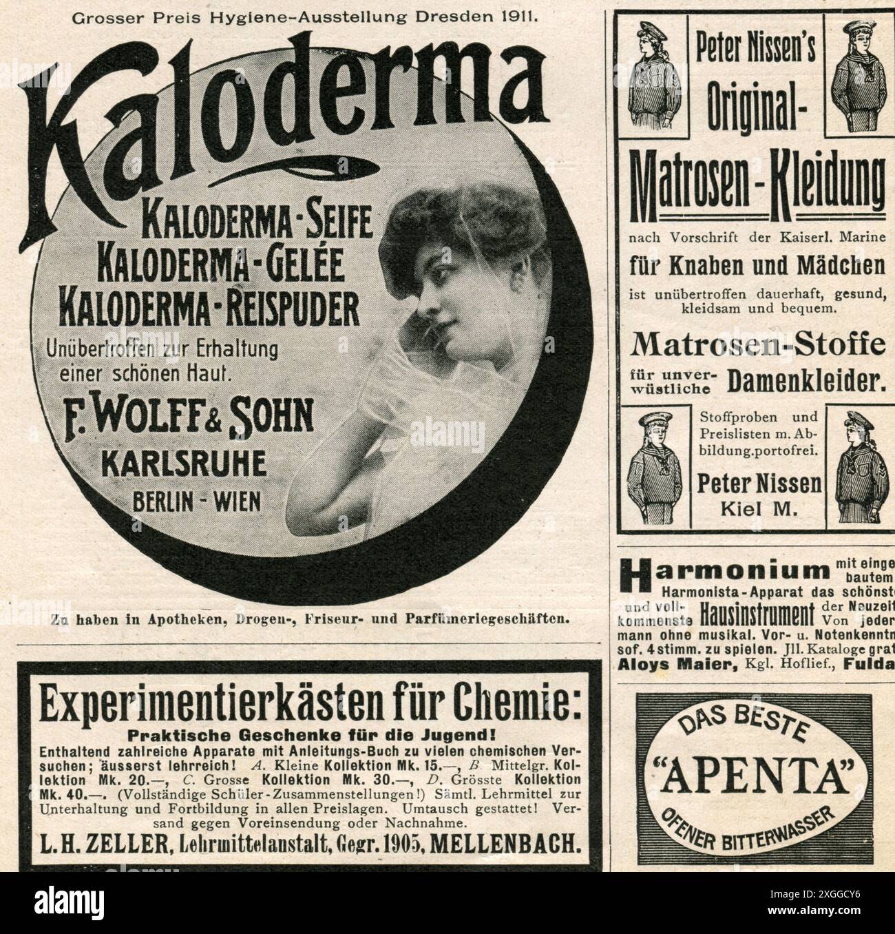 Pubblicità, pubblicità per diversi prodotti: Sapone Kaloderma, gelatina e riso in polvere, ULTERIORI DIRITTI-CLEARANCE-INFO-NON-DISPONIBILI Foto Stock