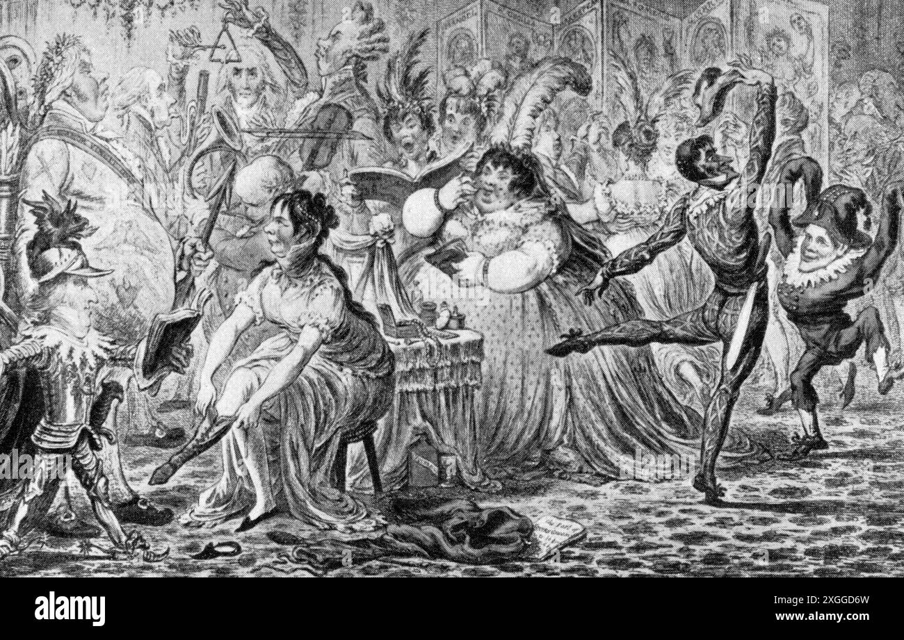 teatro/teatro, caricatura, "teatri Dilettanti", di James Gillray, disegno a penna acquerello, IL COPYRIGHT DELL'ARTISTA NON DEVE ESSERE CANCELLATO Foto Stock