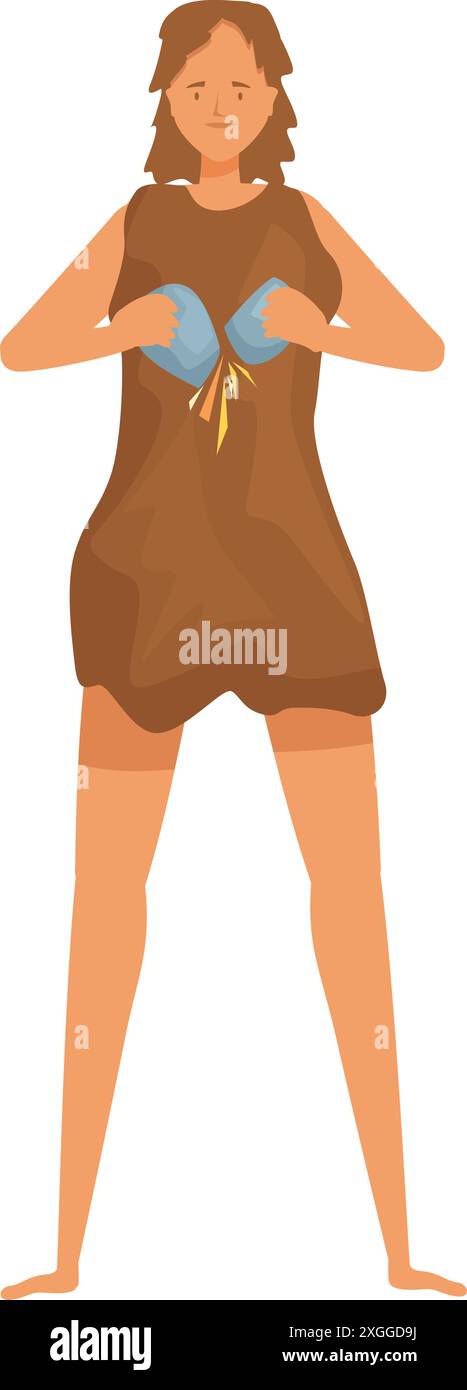 Donna primitiva che fa fuoco con pietre, concetto di vita preistorica Illustrazione Vettoriale