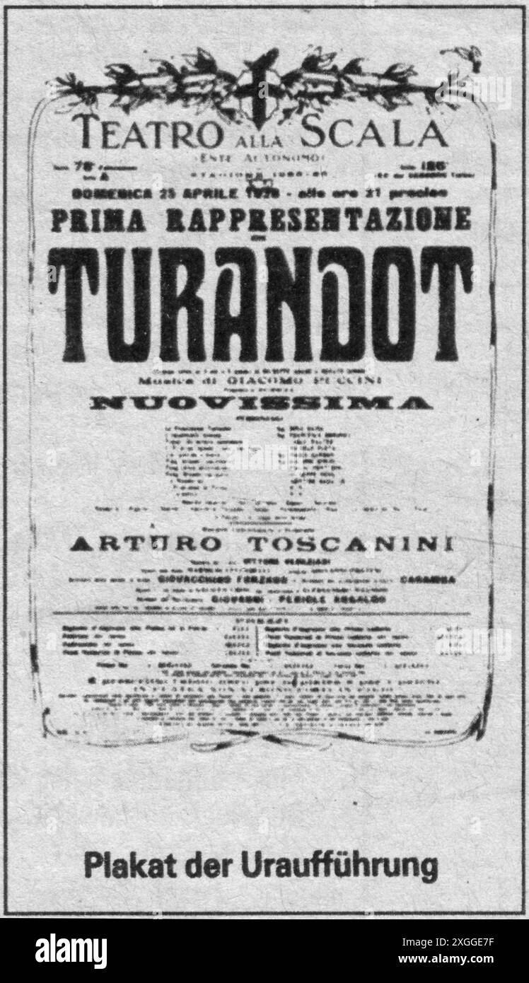 teatro/teatro, opera, 'Turandot', di Giacomo Puccini, libretto: Giuseppe Adami / Renato Simoni, IL COPYRIGHT DELL'ARTISTA NON DEVE ESSERE CANCELLATO Foto Stock