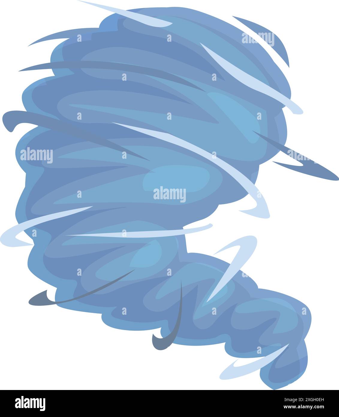 Tornado blu che ruota e crea una forte corrente di vento, fenomeno meteorologico pericoloso Illustrazione Vettoriale