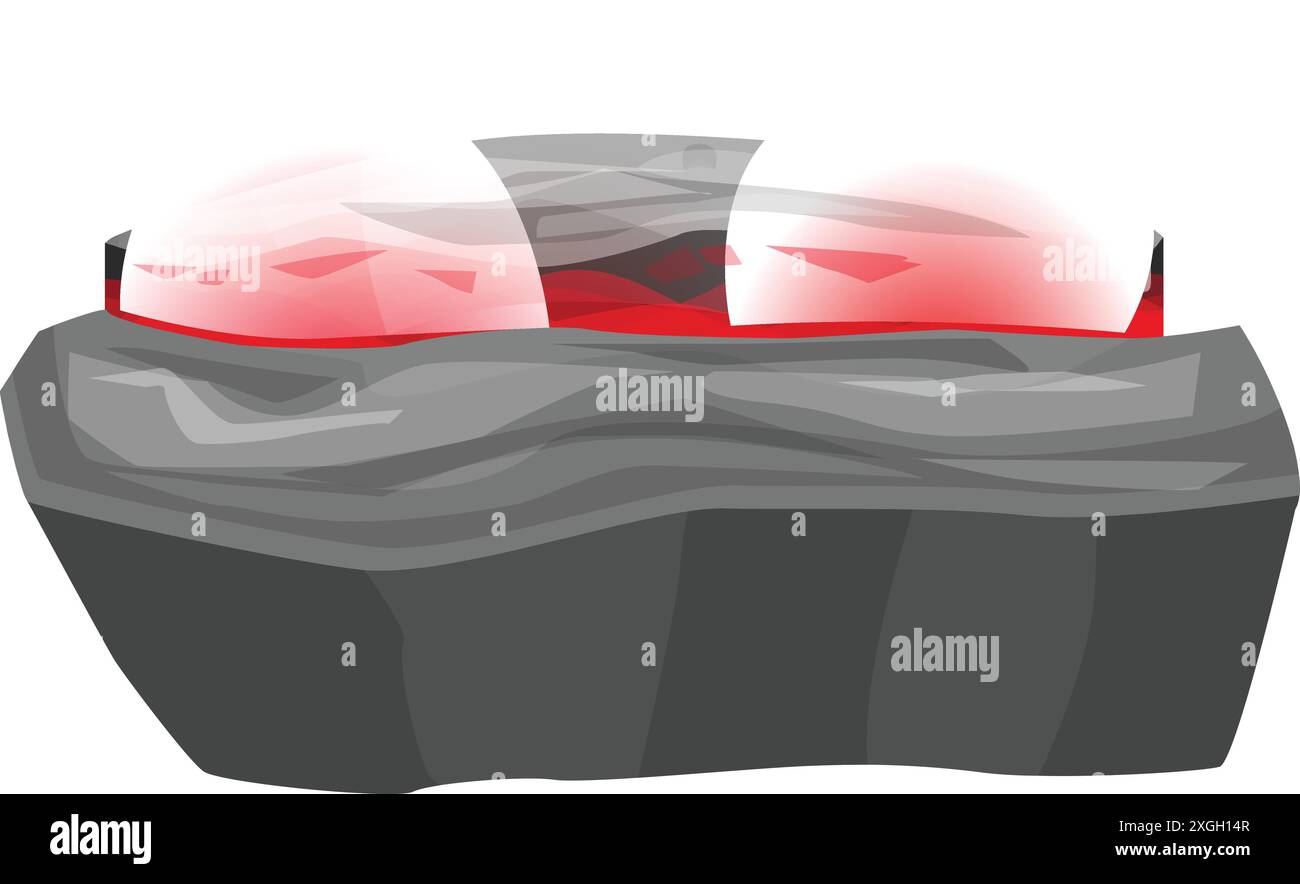 Illustrazione di magma rosso bollente che bolle sotto la crosta terrestre Illustrazione Vettoriale