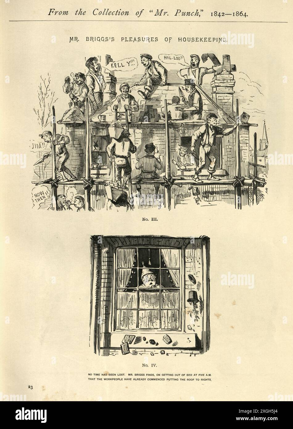 Fumetto caricatura vittoriana, i piaceri della casa di Mr Brigg, le immagini di vita e carattere di John Leech, XIX secolo Foto Stock