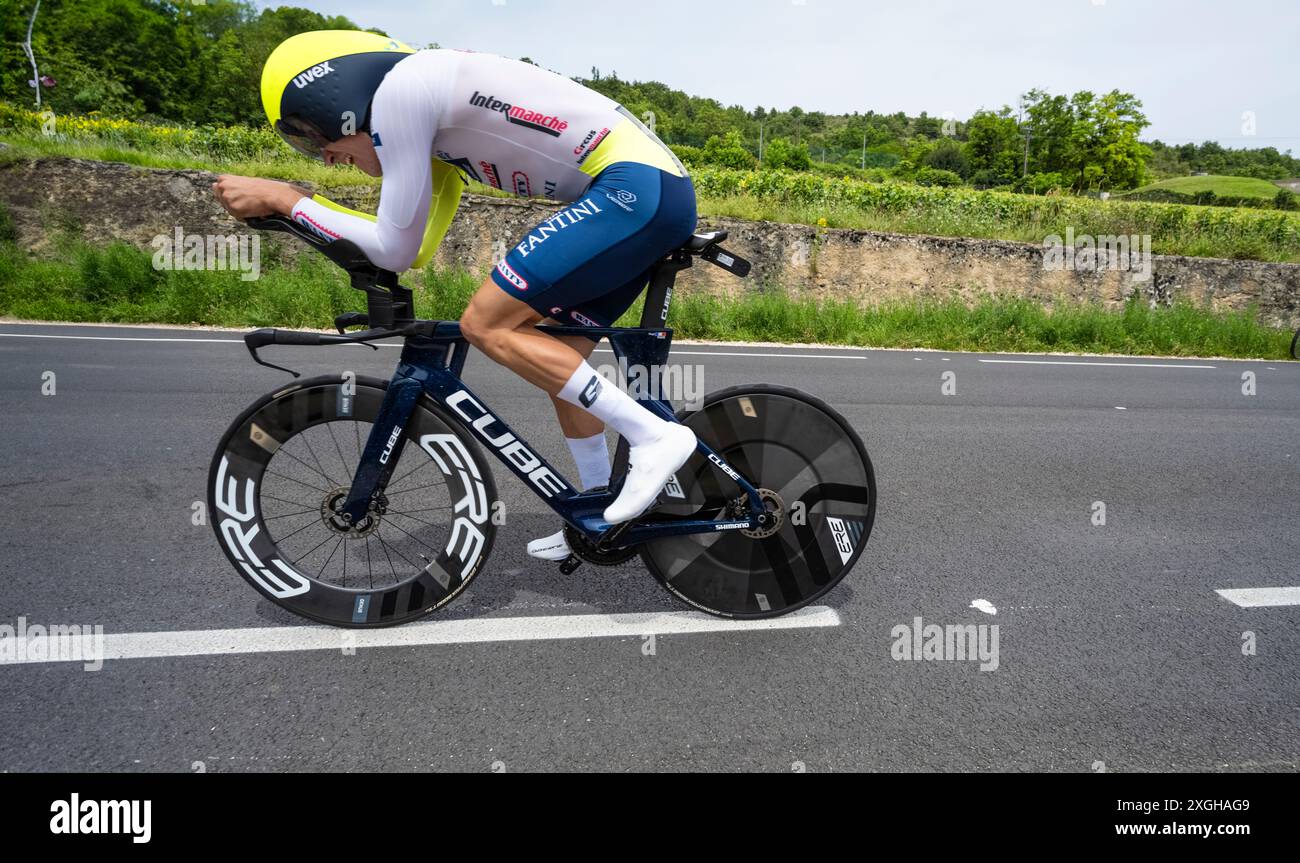 Hugo Page, Intermarché-Wanty, 2024 Tour de france tappa 7 orario da Nuits-Saint-Georges a Gevrey-Chambertin, Borgogna, Francia. Foto Stock