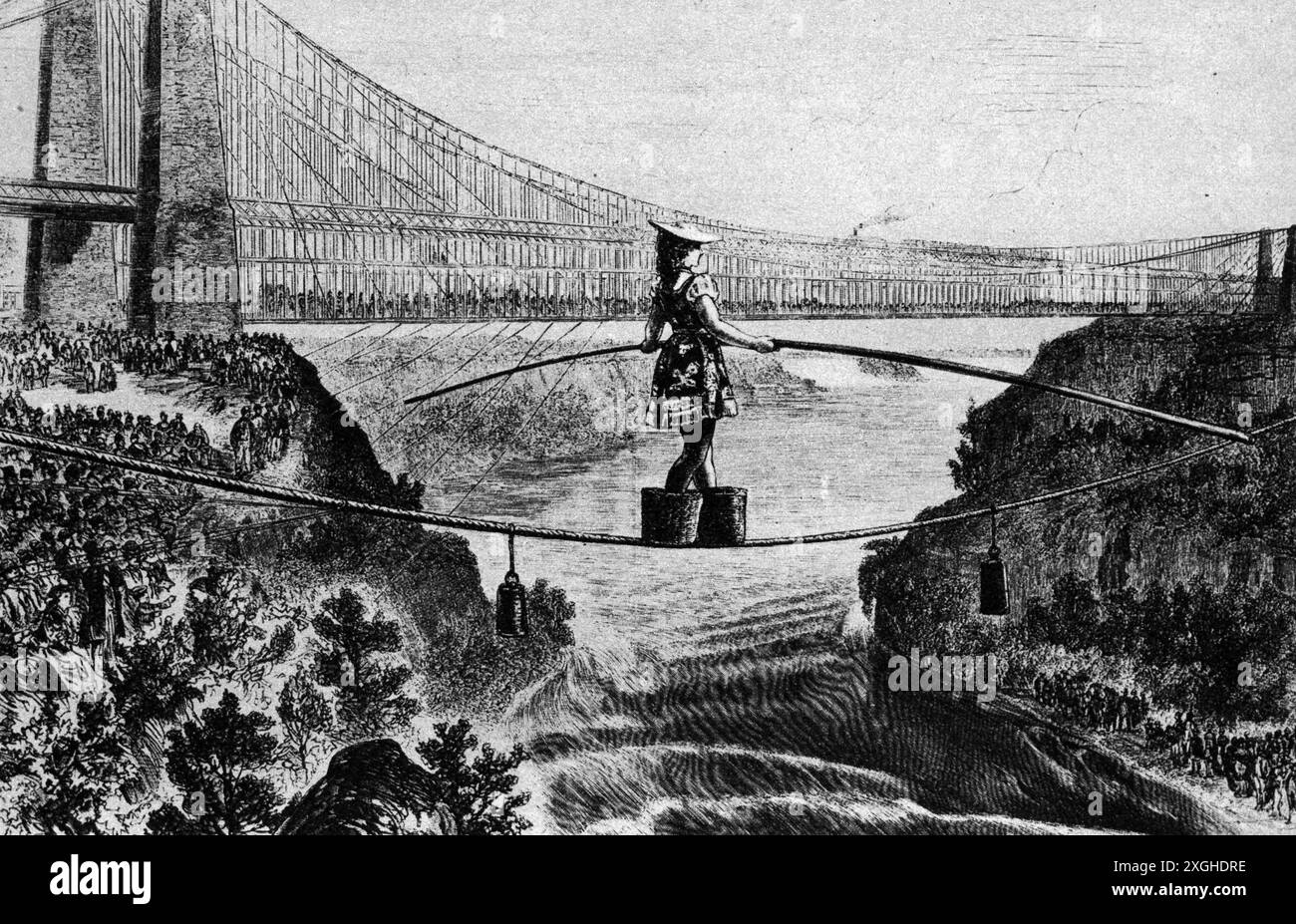 Spelterini, Maria, 7.7.1853 - 19.10.1912, artista italiano, attraversando le Cascate del Niagara, 19.7,1876, ULTERIORI DIRITTI-CLEARANCE-INFO-NOT-AVAILABLE Foto Stock