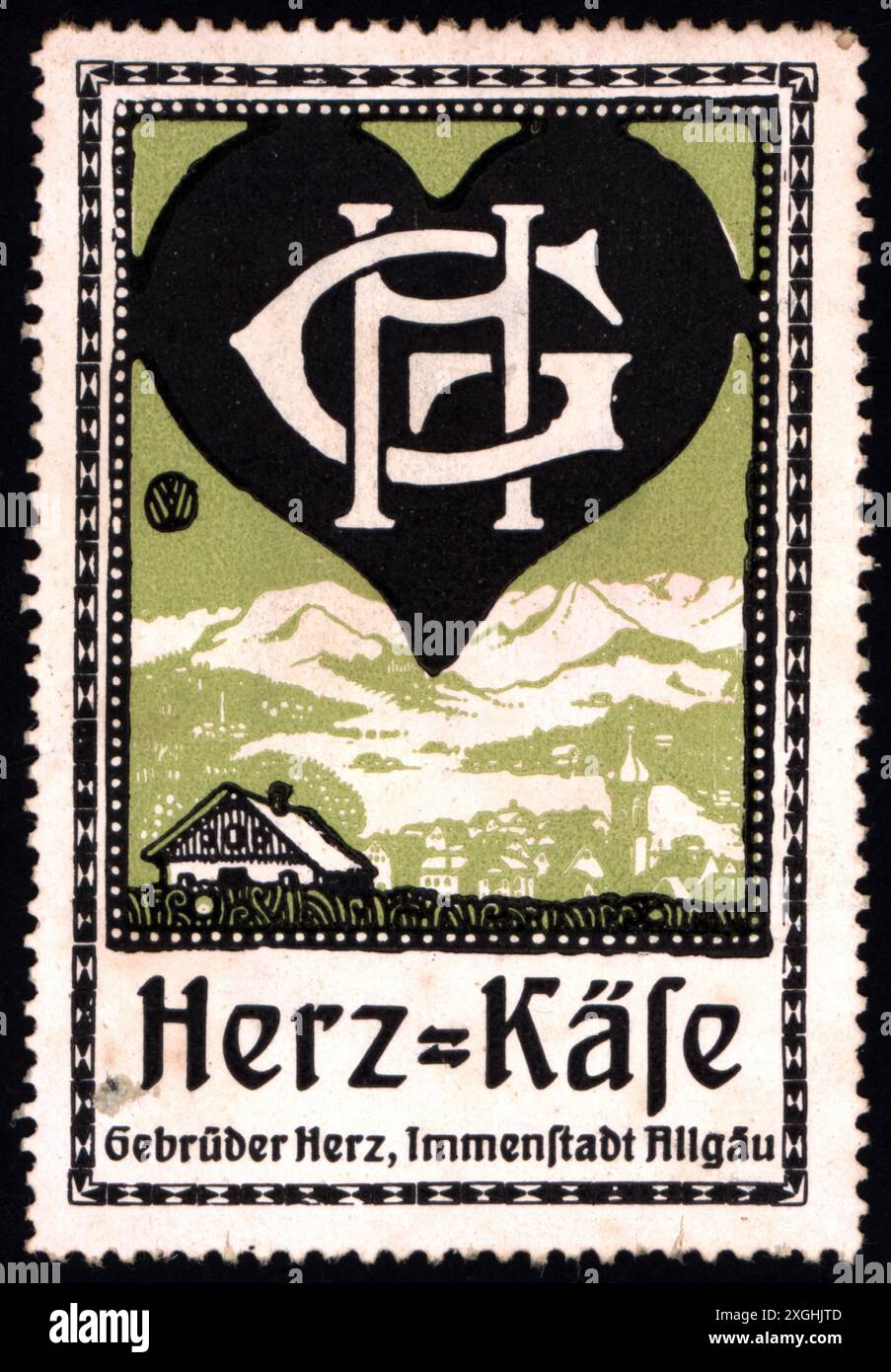 Pubblicità, cibo, formaggio Herz, Gebrueder Herz, Immenstadt, Allgaeu, timbro poster, circa 1910, AUTORIZZAZIONE AGGIUNTIVA-INFORMAZIONI-NON-DISPONIBILE Foto Stock