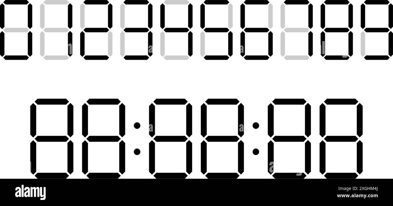Impostazione dei numeri digitali e timer, display digitali e concetto di elettronica Illustrazione Vettoriale