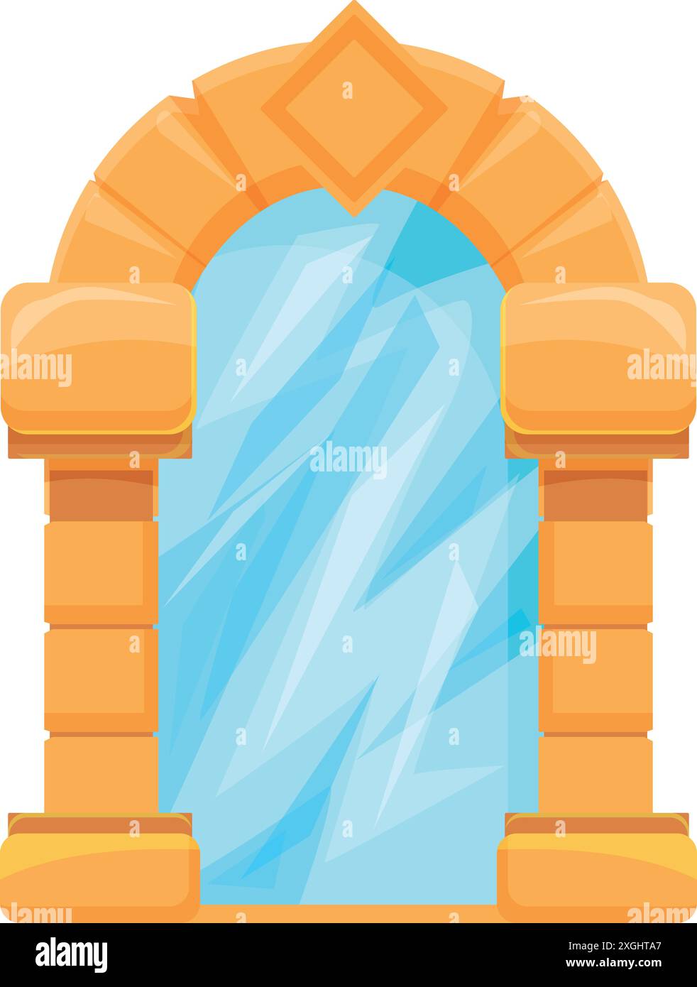 Maestoso arco dorato con un portale blu scintillante, invitante esplorazione e meraviglia Illustrazione Vettoriale