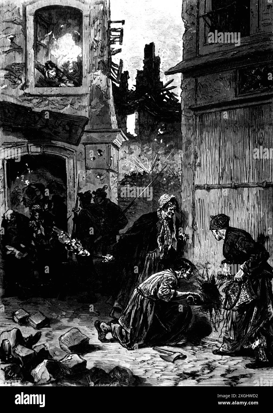 Comune di Parigi, 18.3. - 28.5,1871, The Petroleuses at work, Wood Engraving, 1871, il COPYRIGHT DELL'ARTISTA NON DEVE ESSERE AUTORIZZATO Foto Stock