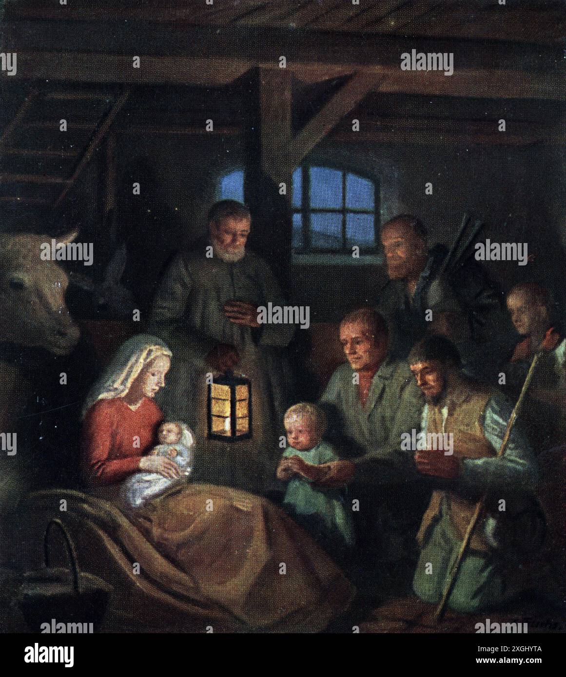 Natale, biglietto di auguri, 'Heilige Nacht' (notte Santa), adattato dalla pittura, di Karl Fuchs, IL COPYRIGHT DELL'ARTISTA NON DEVE ESSERE CANCELLATO Foto Stock