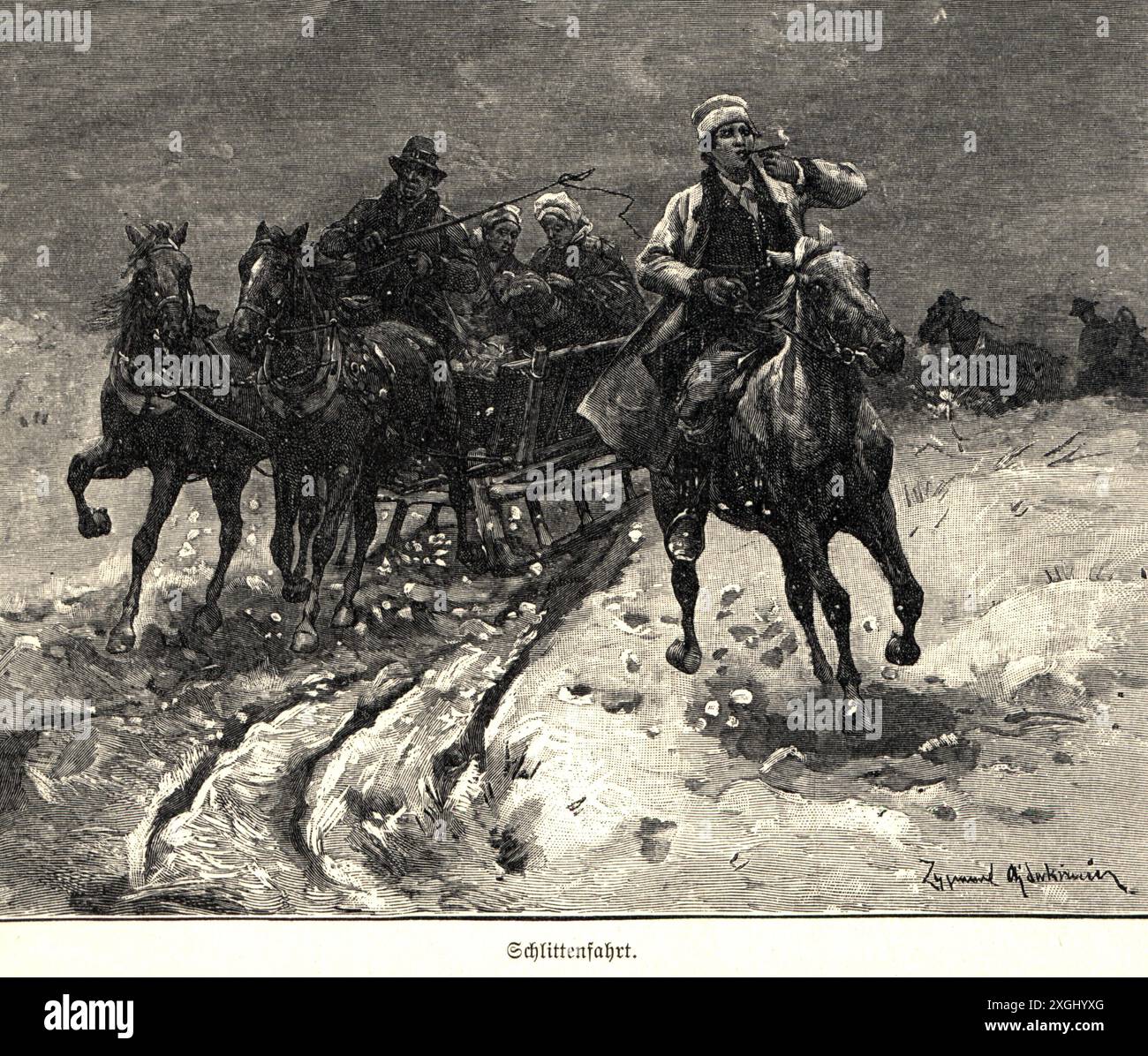Trasporto / trasporto, slitta, slitta trainata da cavalli, giro in slitta in Galizia, COPYRIGHT DELL'ARTISTA NON DEVE ESSERE CANCELLATO Foto Stock