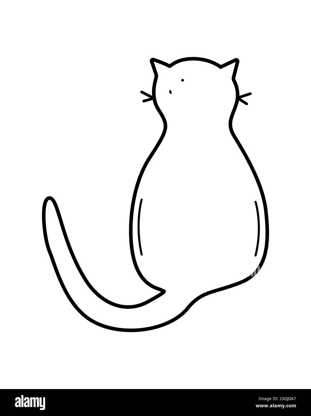 Il carino gatto dei cartoni animati è seduto. Illustrazione vettoriale di un simpatico gatto domestico. Isolare su bianco. Foto Stock
