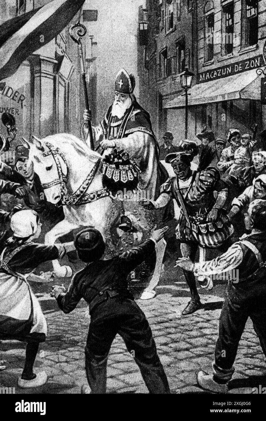 Natale, rito, ingresso di San Nicola a Utrecht, incisione in legno, XIX secolo, DIRITTI AGGIUNTIVI-CLEARANCE-INFO-NOT-AVAILABLE Foto Stock