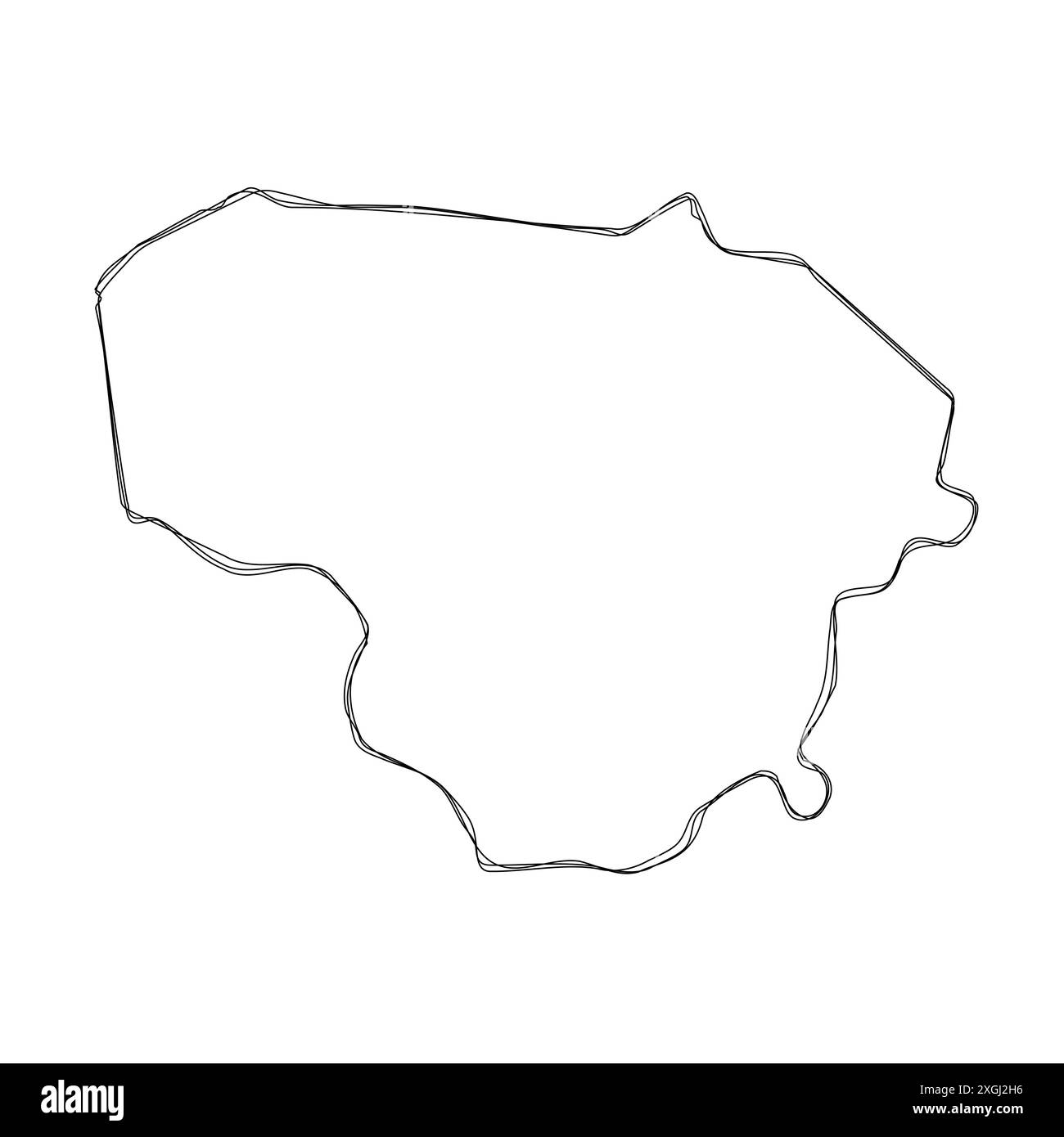 Mappa semplificata del paese della Lituania. Contorno sottile dello schizzo a matita tripla isolato su sfondo bianco. Semplice icona vettoriale Illustrazione Vettoriale