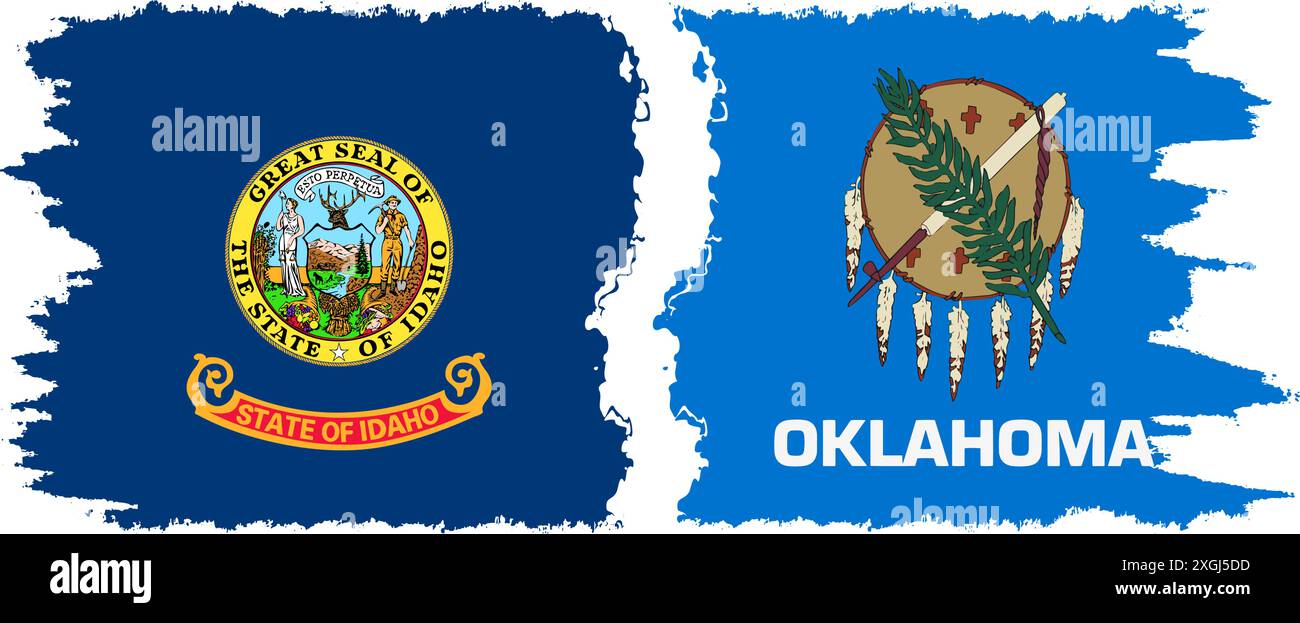 Oklahoma e Idaho hanno dichiarato che il pennello grunge segnala connessione, vettore Illustrazione Vettoriale