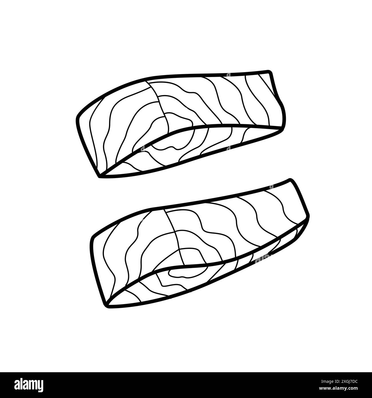 Icona della bistecca di pesce. Illustrazione vettoriale del pesce rosso alla griglia isolato su bianco. Foto Stock