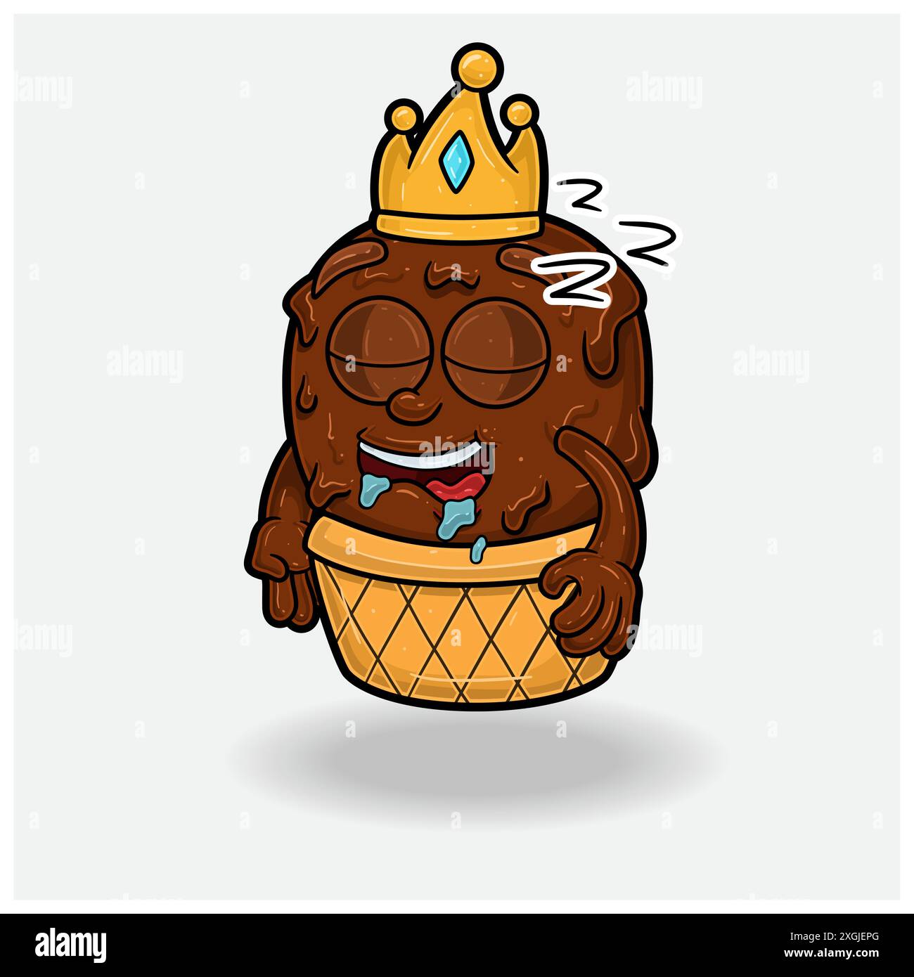 Gelato con espressione Sleep. Personaggio dei cartoni animati mascotte per sapore, ceppo, etichetta e confezionamento del prodotto. Illustrazione vettoriale Illustrazione Vettoriale