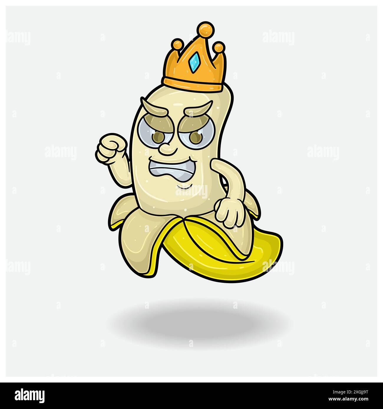 Personaggio di banana Mascot Cartoon con espressione arrabbiata. Per marchio, etichetta, imballaggio e prodotto. Illustrazioni vettoriali Illustrazione Vettoriale