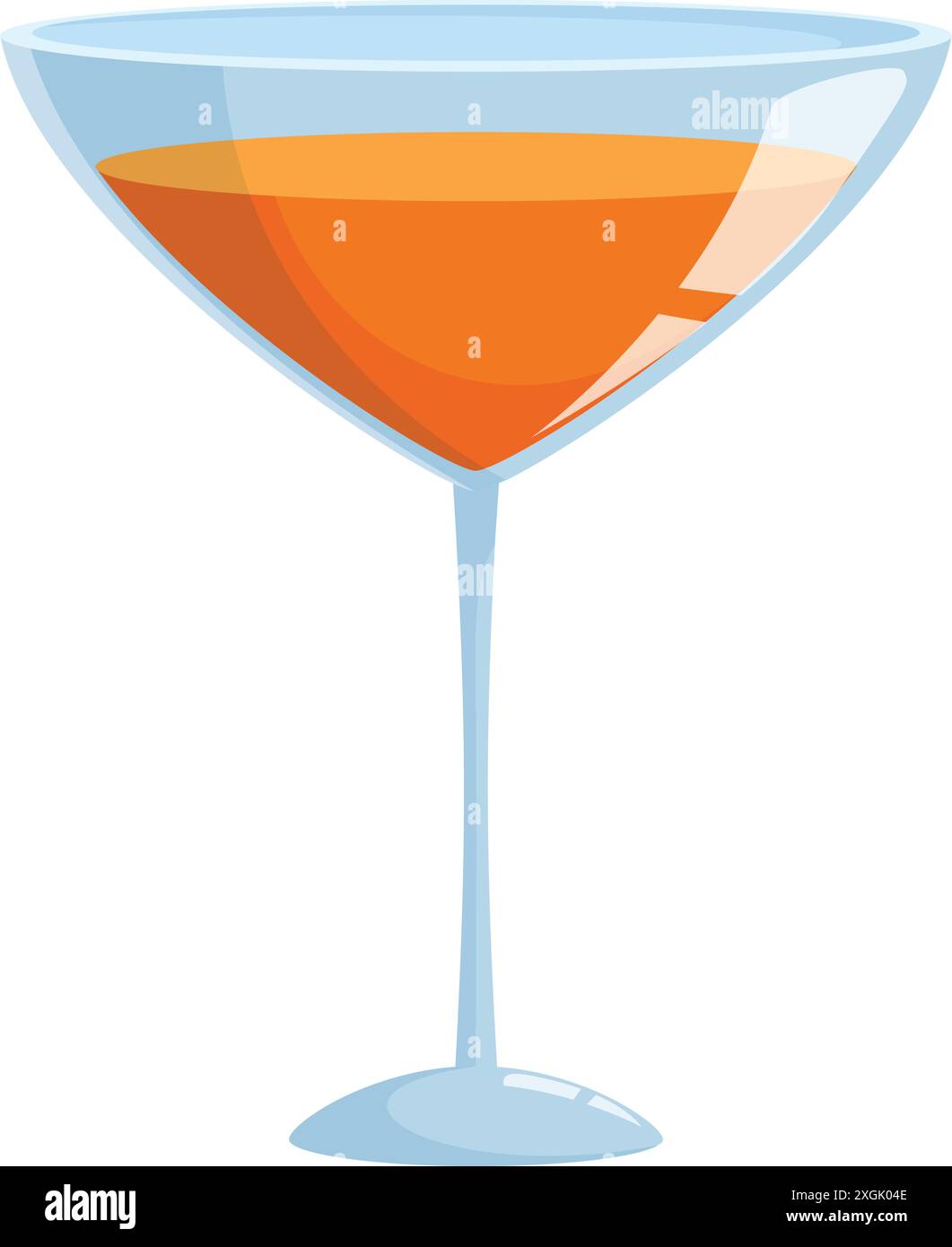 Icona del cartone animato di un bicchiere da cocktail in piedi con liquido arancione all'interno Illustrazione Vettoriale