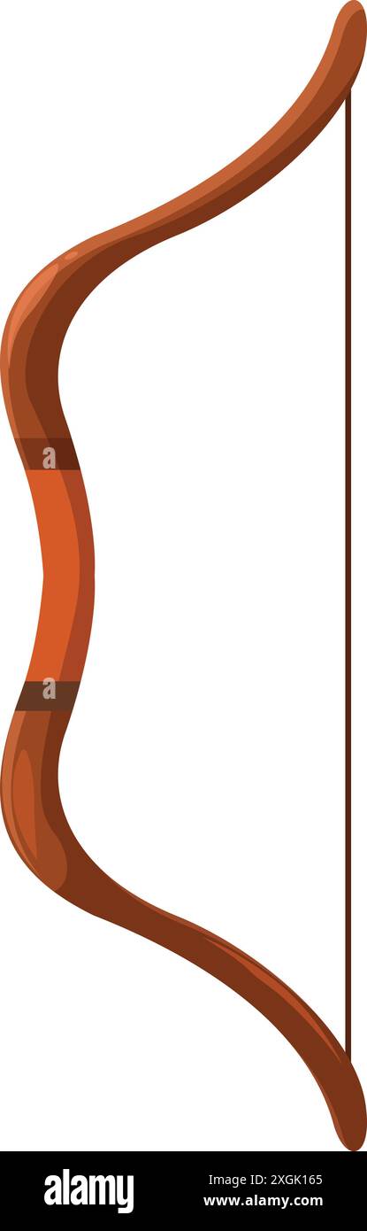 Classico arco in legno, strumento essenziale per il tiro con l'arco, che ricorda antiche tecniche di caccia e sport moderni Illustrazione Vettoriale