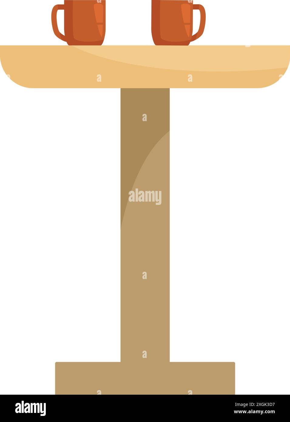 Tavolo rotondo con due tazze su sfondo bianco, perfetto per una pausa caffè o una riunione informale Illustrazione Vettoriale