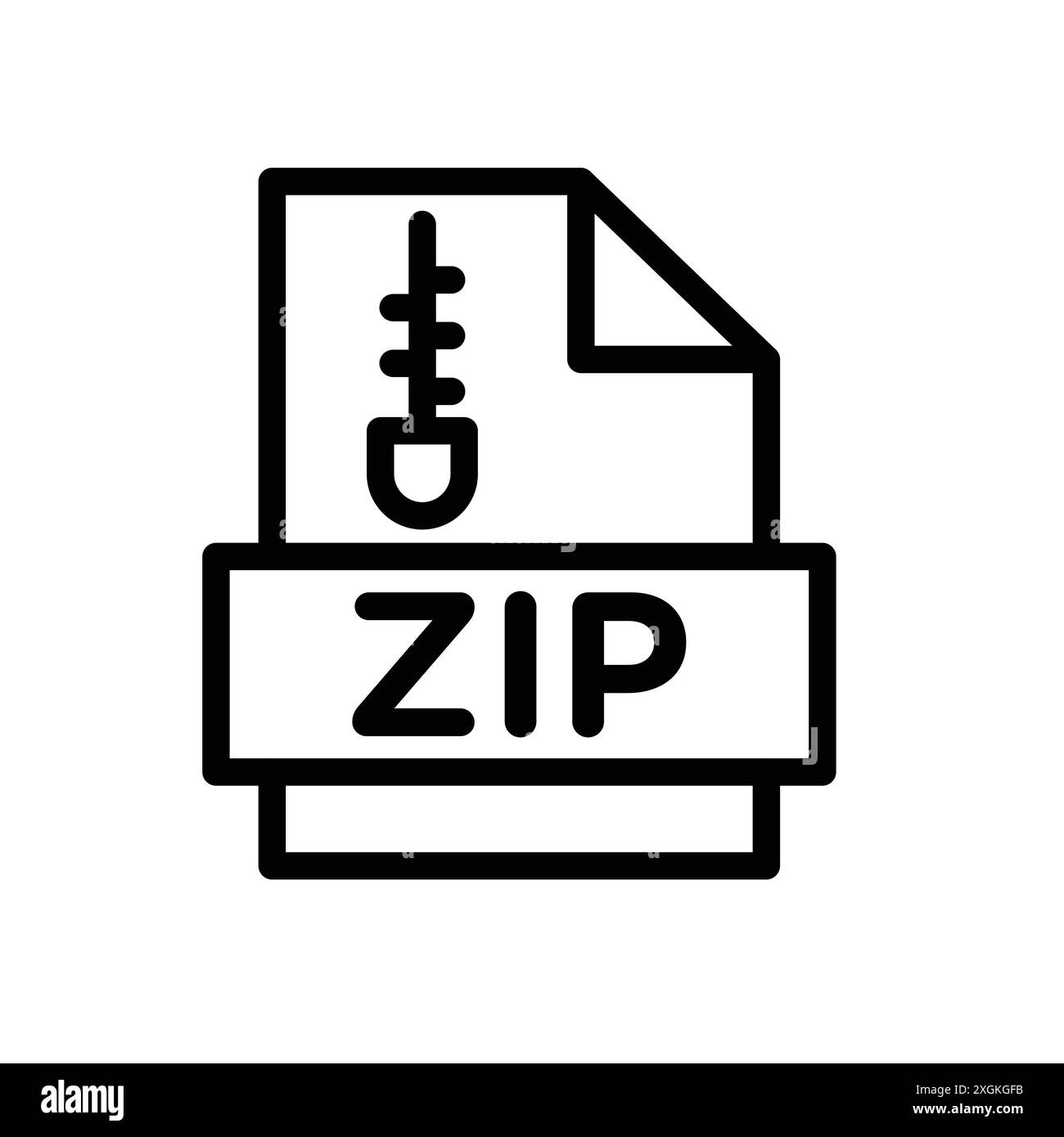 Icona file ZIP logo segno vettoriale contorno in bianco e nero Illustrazione Vettoriale