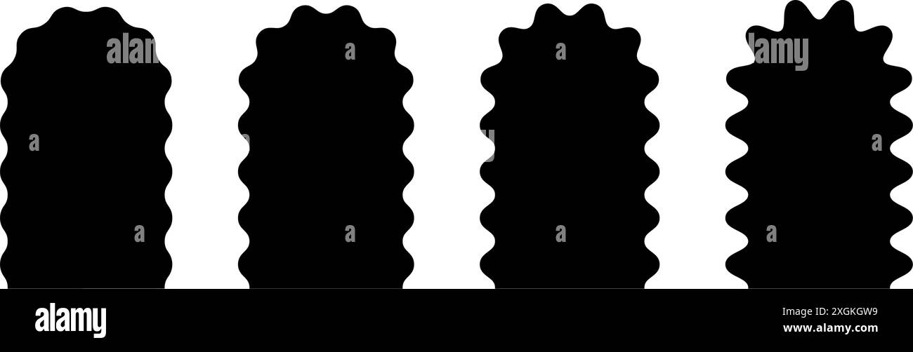 Set di forme ad arco con bordi ondulati. Moduli ad arco Wiggly. Finestre o specchi, portali o porte, caselle di testo vuote isolate su sfondo bianco. Illustrazione grafica vettoriale. Illustrazione Vettoriale