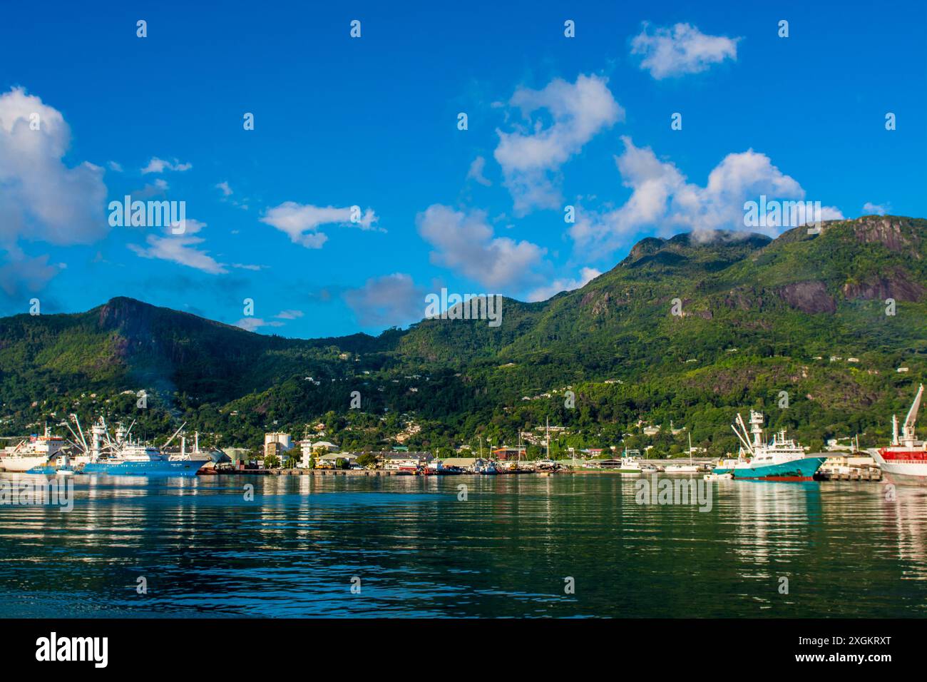 Victoria Harbour, Mahe, Repubblica delle Seychelles, Oceano Indiano. Foto Stock