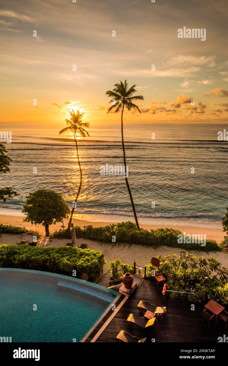 Hilton's DoubleTree Resort & Spa, Mahe, Repubblica delle Seychelles, Oceano Indiano. Foto Stock