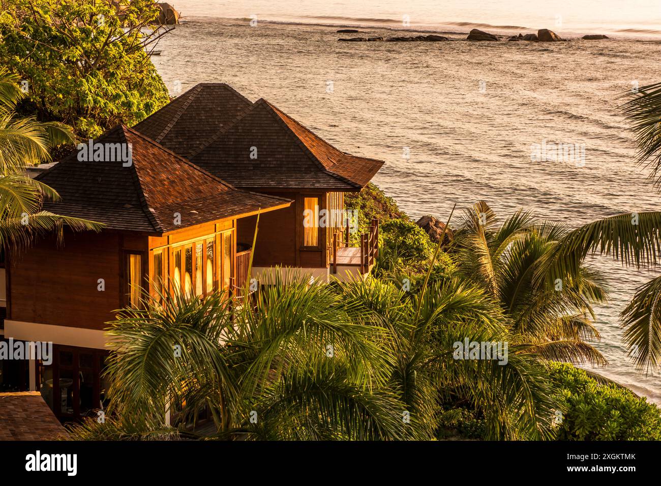 Hilton's Double Tree Resort & Spa, Mahe, Repubblica delle Seychelles, Oceano Indiano. Foto Stock