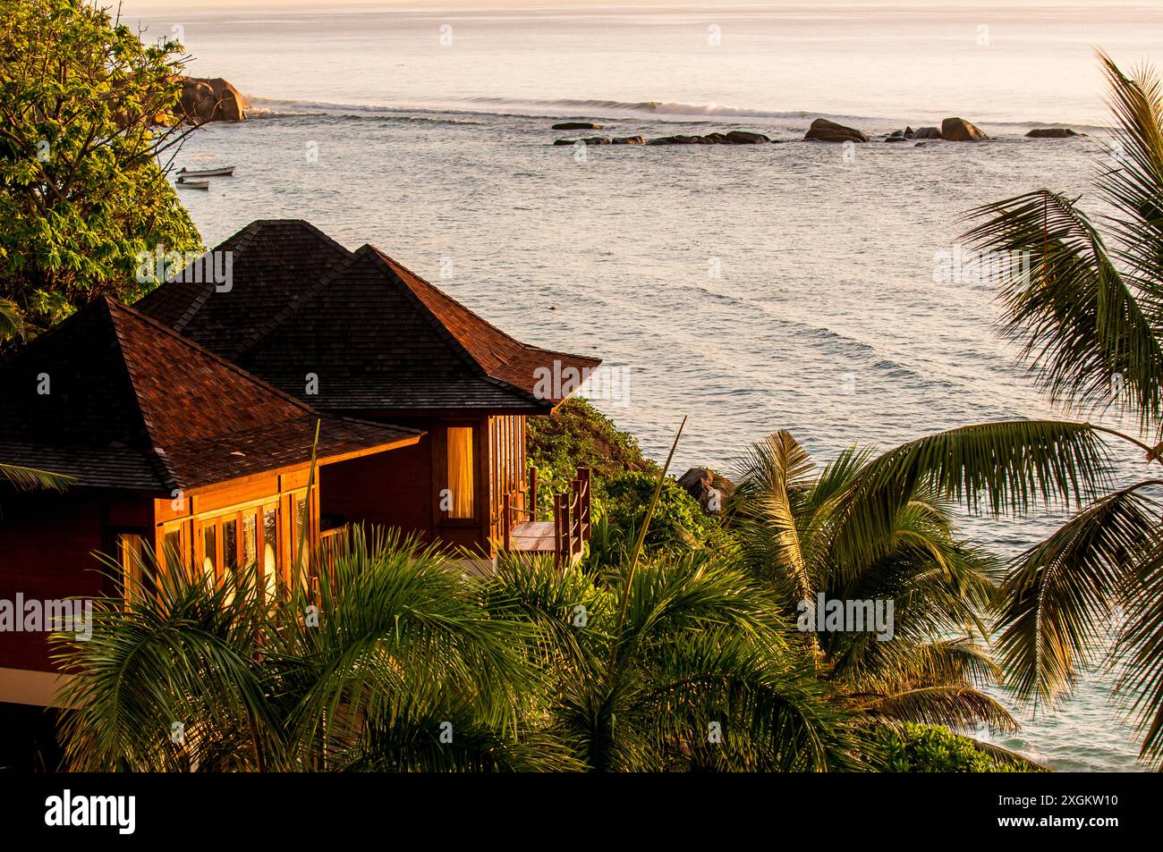 Hilton's Double Tree Resort & Spa, Mahe, Repubblica delle Seychelles, Oceano Indiano. Foto Stock