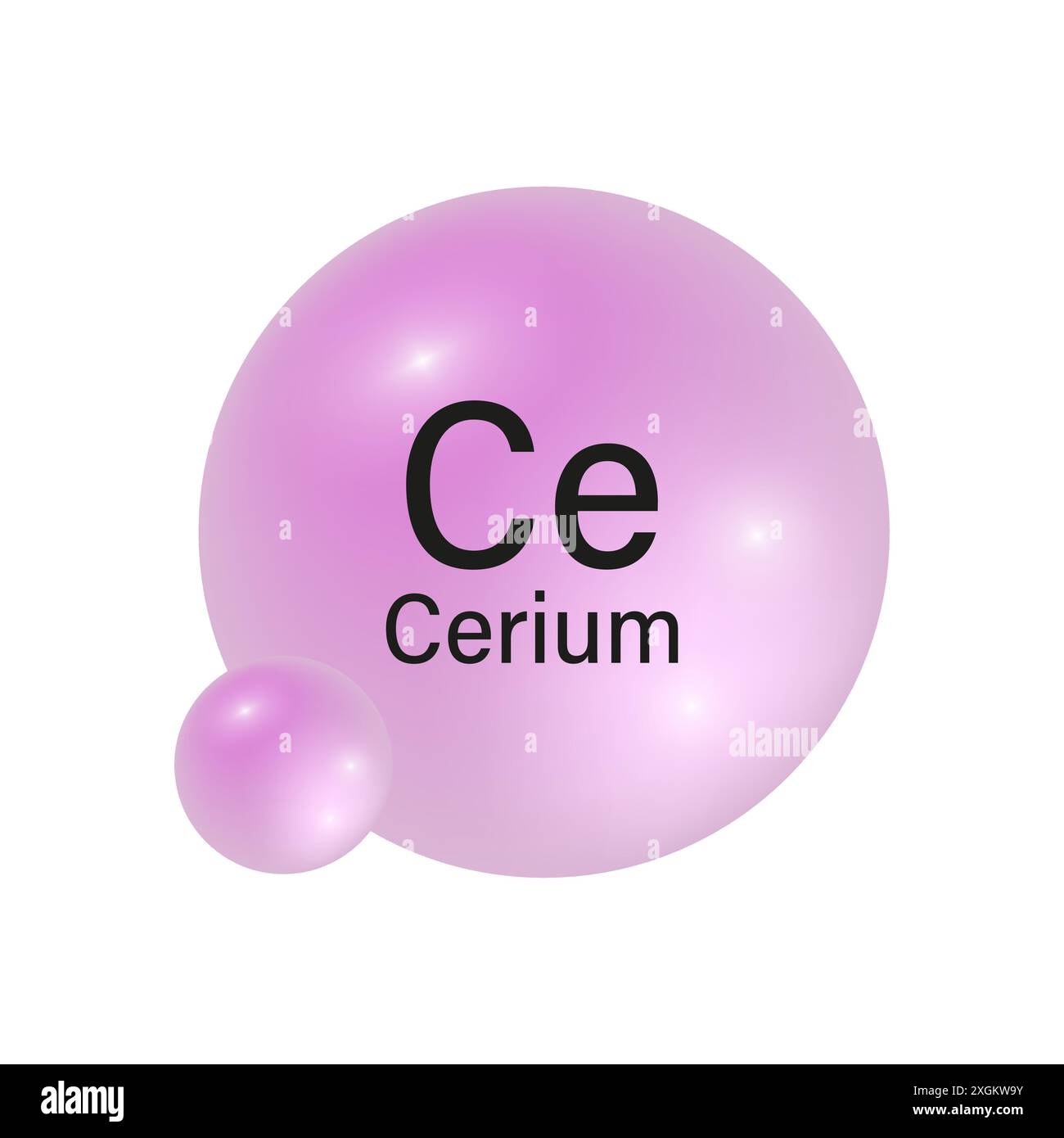 Simbolo dell'elemento di cerio. Sfera gradiente rosa. Vettore icona chimica. Dettaglio tavola periodica. Illustrazione Vettoriale