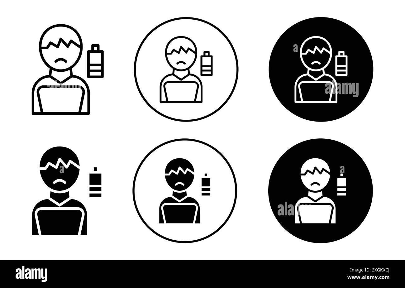 Il logo Burnout Icon indica il contorno vettoriale in bianco e nero Illustrazione Vettoriale