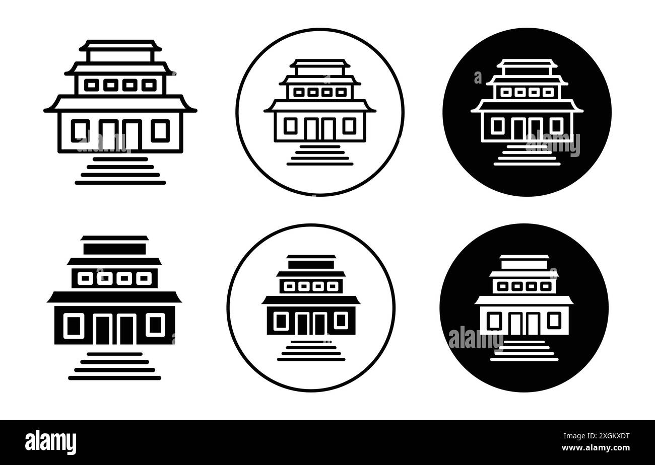 Simbolo del tempio buddista, simbolo vettoriale, contorno in bianco e nero Illustrazione Vettoriale