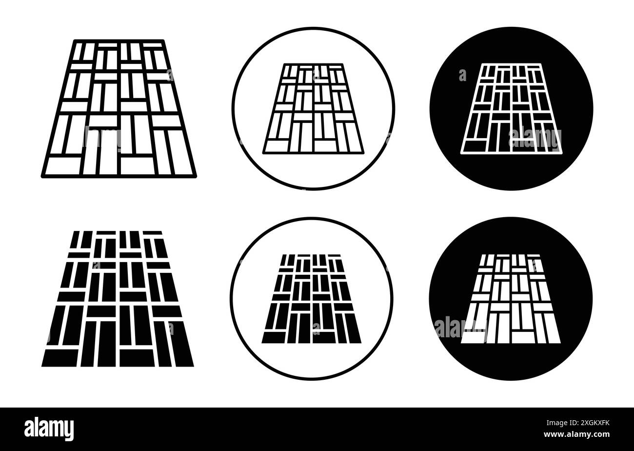 Il logo dell'icona del pavimento indica il contorno vettoriale in bianco e nero Illustrazione Vettoriale