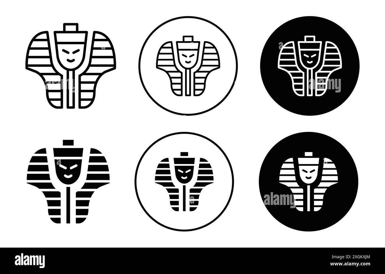 Logo dell'icona del faraone egiziano, contorno vettoriale in bianco e nero Illustrazione Vettoriale