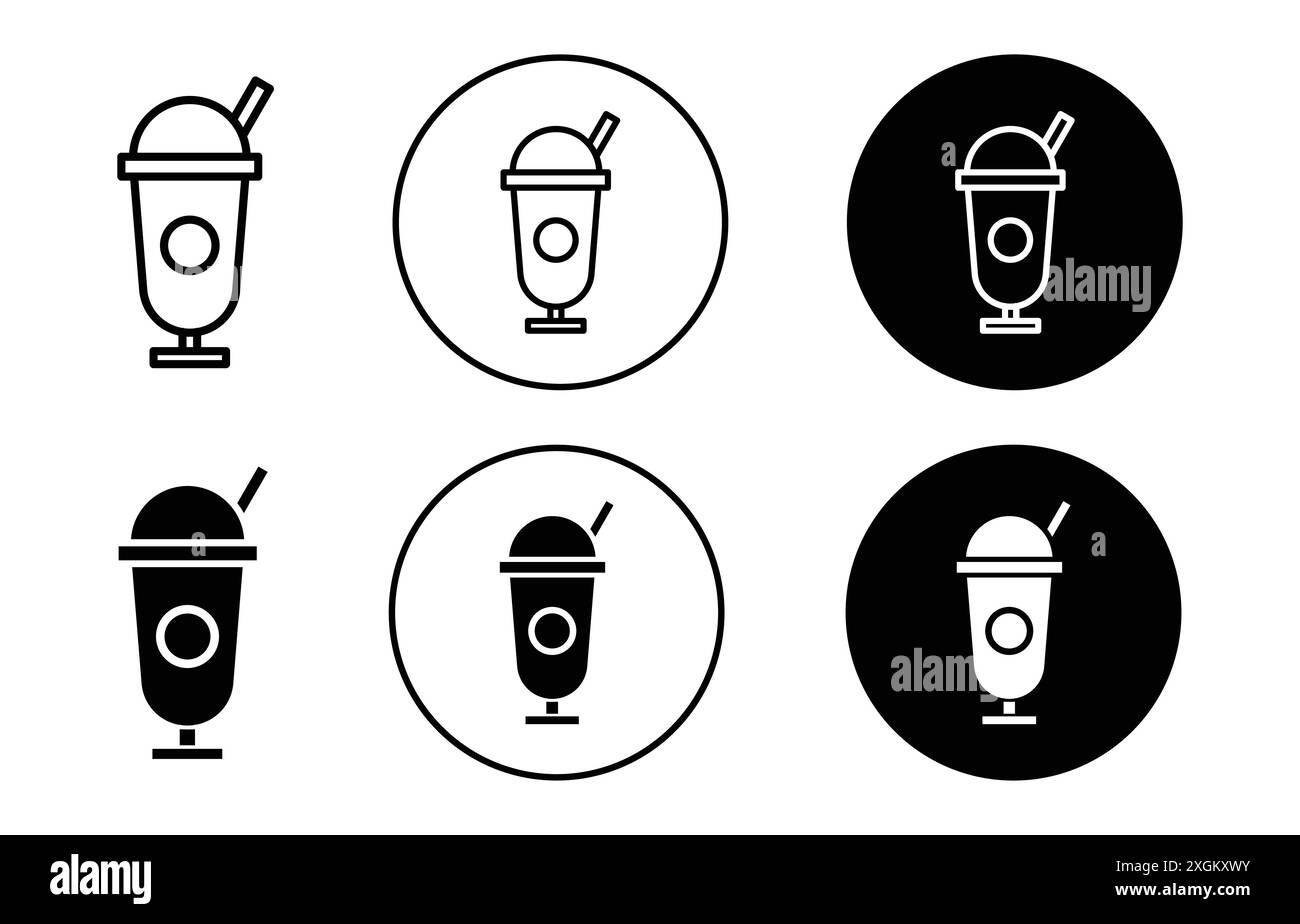 Logo icona Milk shake contorno vettoriale in bianco e nero Illustrazione Vettoriale