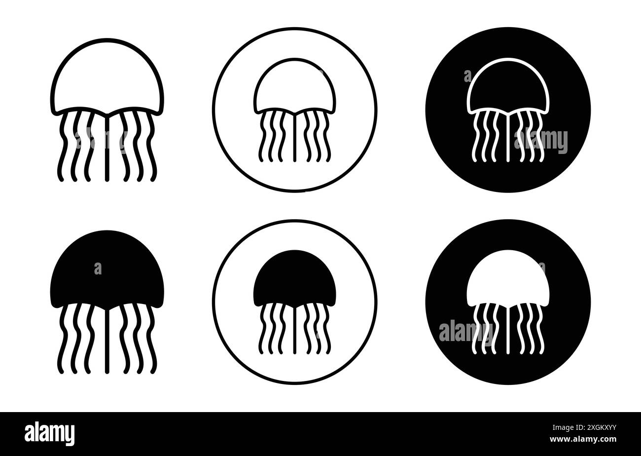 Il logo icona medusa indica il contorno vettoriale in bianco e nero Illustrazione Vettoriale