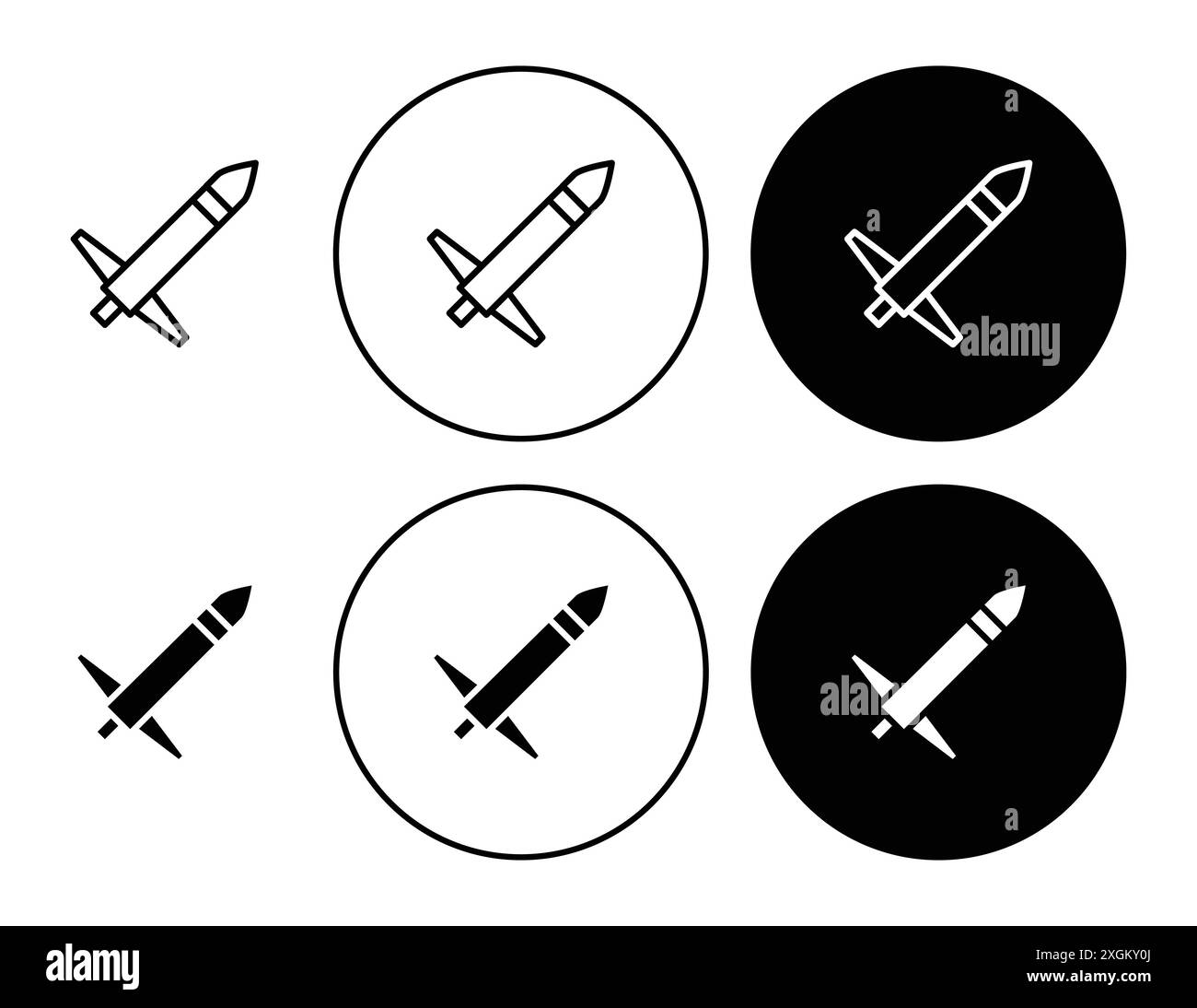 Logo icona missile contorno vettoriale in bianco e nero Illustrazione Vettoriale