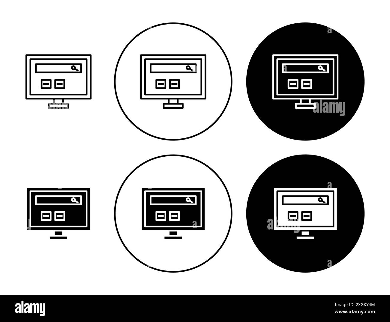 Contorno vettoriale del logo dell'icona Smart Television in bianco e nero Illustrazione Vettoriale