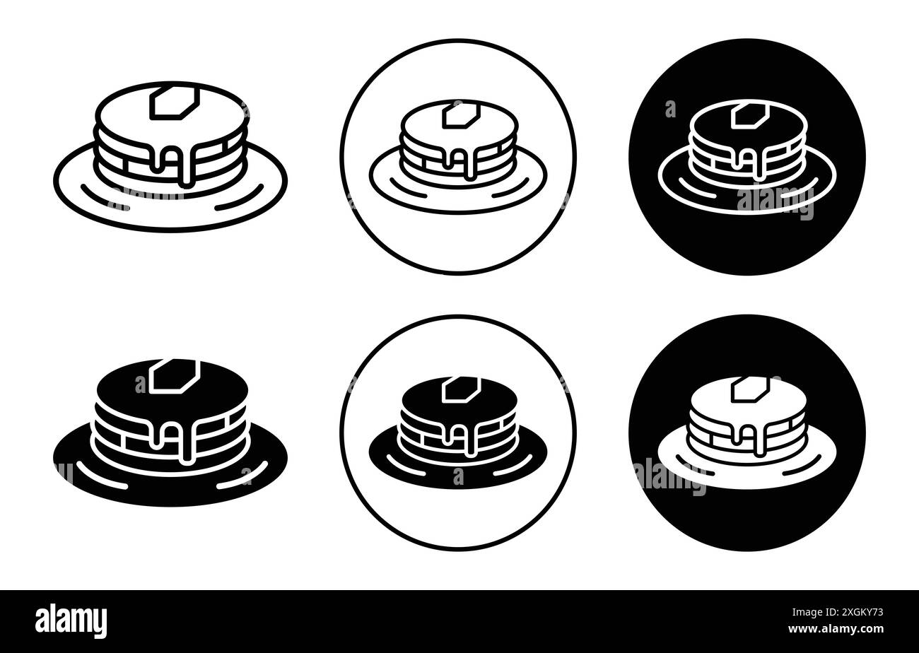 il logo dell'icona dei pancake indica il contorno vettoriale in bianco e nero Illustrazione Vettoriale