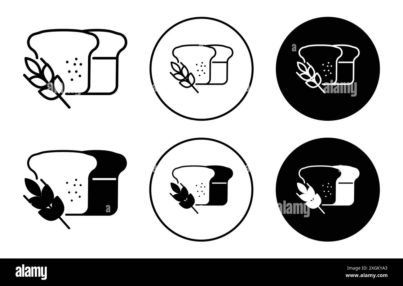 Fetta di un'icona di pane di grano con il logo del contorno vettoriale in bianco e nero Illustrazione Vettoriale