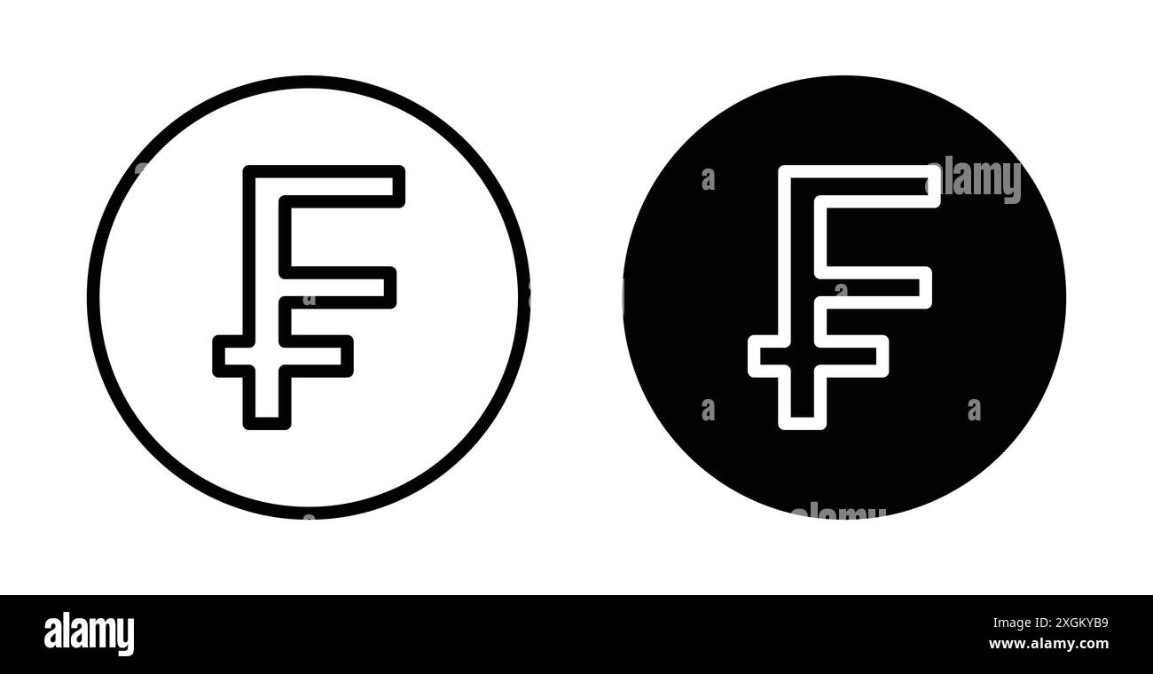 Icona del franco svizzero simbolo del logo contorno vettoriale in bianco e nero Illustrazione Vettoriale