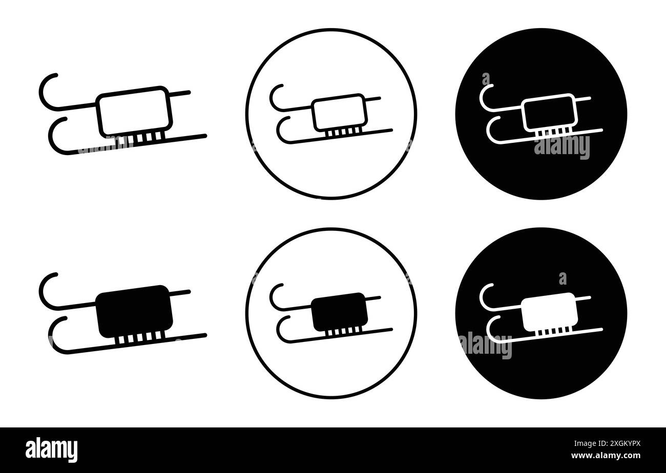 Il logo dell'icona della slitta indica il contorno vettoriale in bianco e nero Illustrazione Vettoriale